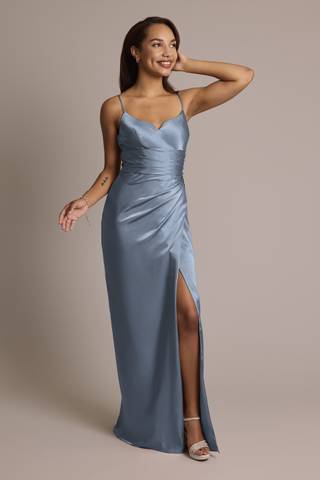 View Galina Signature Charmeuse V-Notch Spaghetti Strap Dress in all available color and sizes Picture of Charmeuse V-Notch Spaghetti Strap Dress